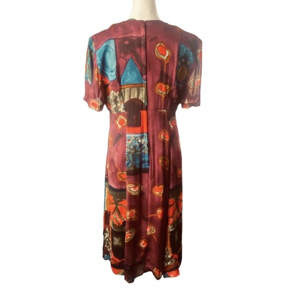 ALI CRUZ Women Abstract Print Midi Dress Sz 8 Short Sleeve Multicolor Boho 77-7 - Picture 2 of 12